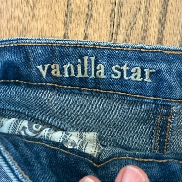 Vanilla Star Women’s Blue Distressed High Rise Button Fly Skinny Jeans Size 0/24 - Picture 7 of 11